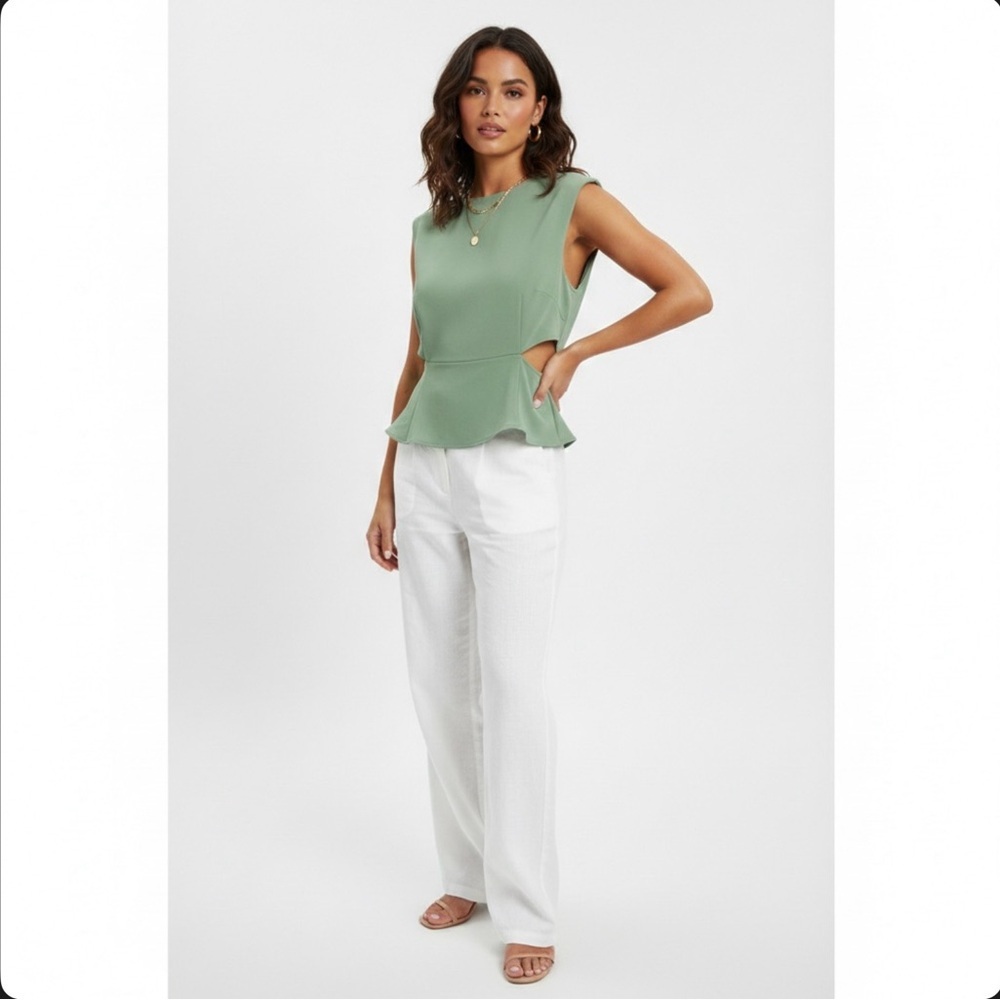 Zara Cut-Out Peplum Sleeveless Top - Sage Green size Large - Picture 9 of 9
